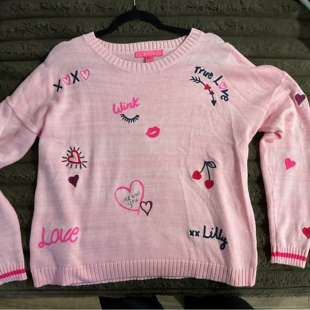 Pink Graphic Sweater with Embroidered Designs